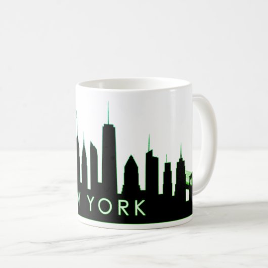 New York Skyline Silhouette Black Elegant Script Koffiemok (Voorkant rechts)