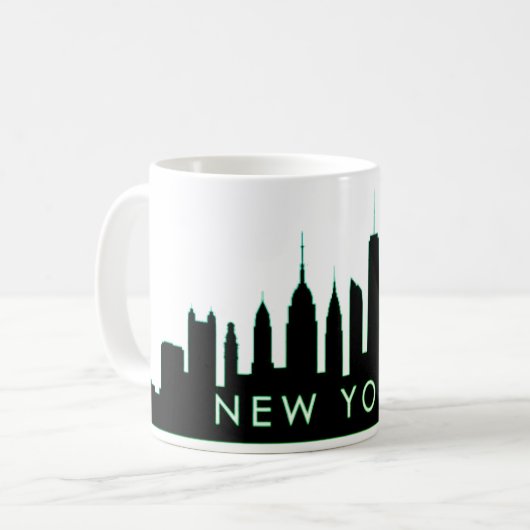 New York Skyline Silhouette Black Elegant Script Koffiemok (Voorkant links)