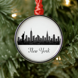New York Skyline Silhouette Black Elegant Script Metalen Ornament