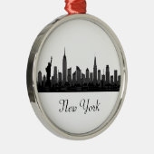 New York Skyline Silhouette Black Elegant Script Metalen Ornament (Rechts)