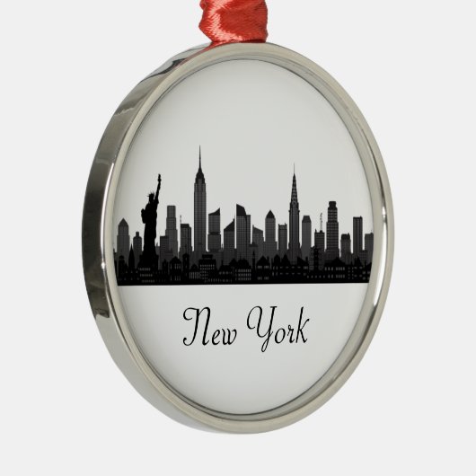 New York Skyline Silhouette Black Elegant Script Metalen Ornament (Rechts)