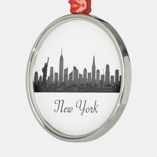 New York Skyline Silhouette Black Elegant Script Metalen Ornament (Links)
