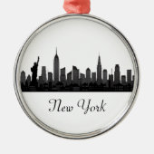 New York Skyline Silhouette Black Elegant Script Metalen Ornament (Voorkant)