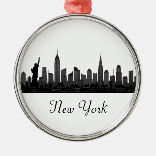 New York Skyline Silhouette Black Elegant Script Metalen Ornament (Voorkant)
