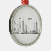 New York Skyline Silhouette Black Elegant Script Metalen Ornament (Rechts)