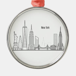 New York Skyline Silhouette Black Elegant Script Metalen Ornament