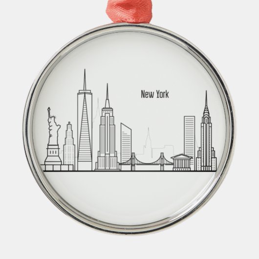 New York Skyline Silhouette Black Elegant Script Metalen Ornament (Voorkant)