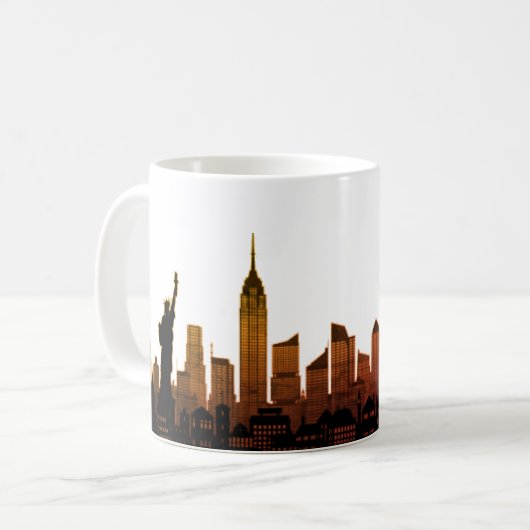 New York Skyline Silhouette Brown Elegant Script Koffiemok (Voorkant links)