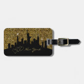 New York Skyline Silhouette in Faux Gold Glitter Bagagelabel (Voorkant horizontaal)