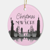 NEW YORK Skyline Silhouette Modern Pink Keramisch Ornament (Links)