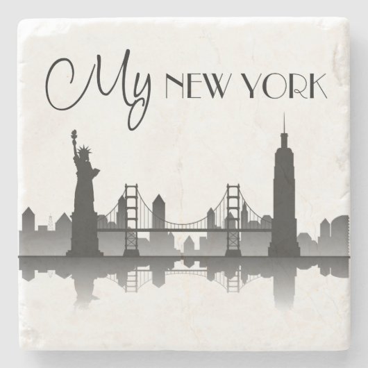 NEW YORK Skyline Silhouette Modern Stenen Onderzetter (Voorkant)
