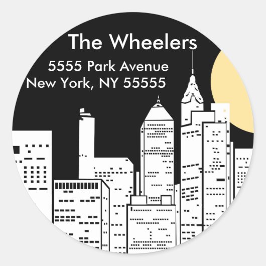 New York Skyline Silhouette Ronde Sticker (Voorkant)