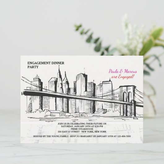 New York Skyline Sketchy-uitnodiging Kaart (Staand voorkant)