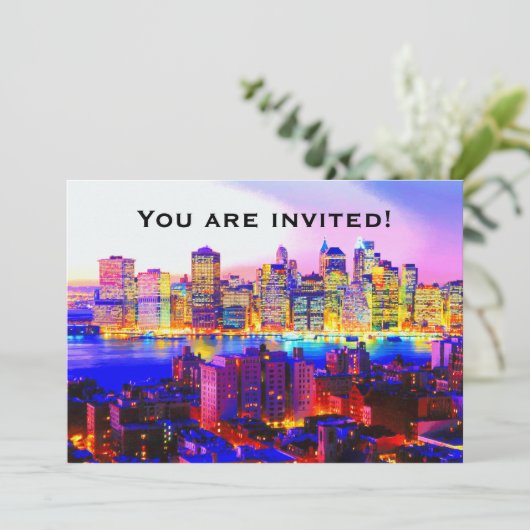 New York Skyline Uitnodiging (Staand voorkant)