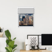New York Skyline Uitzicht Fake Window met Blinds Poster (Thuiskantoor)
