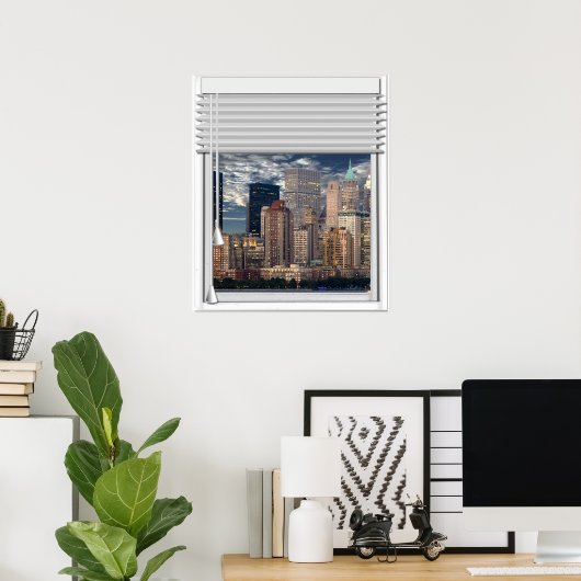 New York Skyline Uitzicht Fake Window met Blinds Poster (Thuiskantoor)