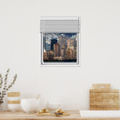 New York Skyline Uitzicht Fake Window met Blinds Poster (Keuken)