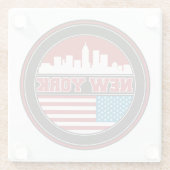 New York Skyline | Verenigde Staten-vlag Glazen Onderzetter (Achterkant)