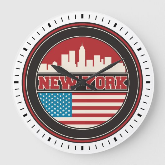 New York Skyline | Verenigde Staten-vlag Grote Klok (Voorkant)
