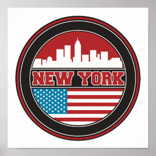 New York Skyline   Verenigde Staten-vlag Poster