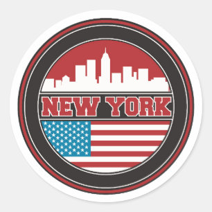 New York Skyline   Verenigde Staten-vlag Ronde Sticker