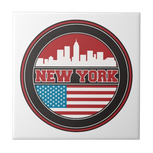 New York Skyline | Verenigde Staten-vlag Tegeltje (Voorkant)