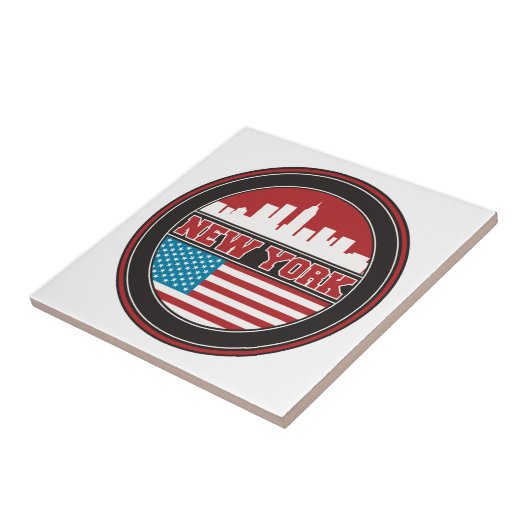 New York Skyline | Verenigde Staten-vlag Tegeltje (Zijkant)
