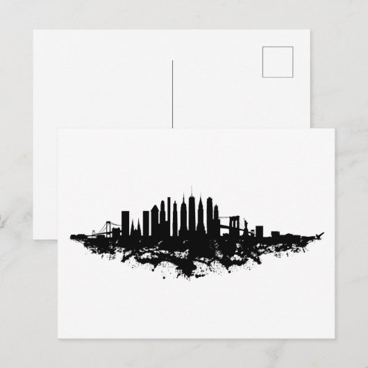 New York Skyline Waterverf Black en White Briefkaart (Voorkant / Achterkant)