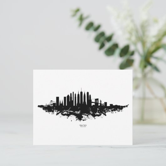 New York Skyline Waterverf Black en White Briefkaart (Staand voorkant)