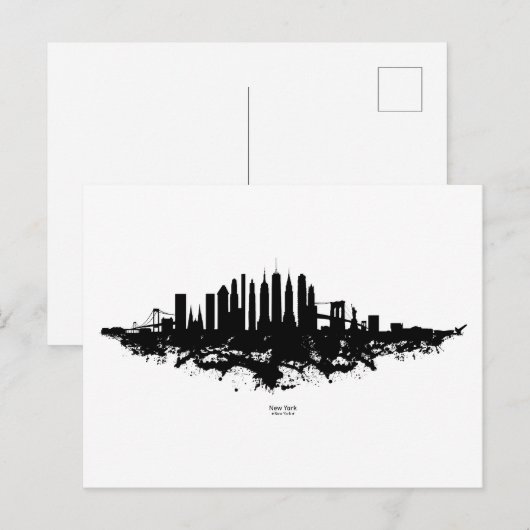 New York Skyline Waterverf Black en White Briefkaart (Voorkant / Achterkant)