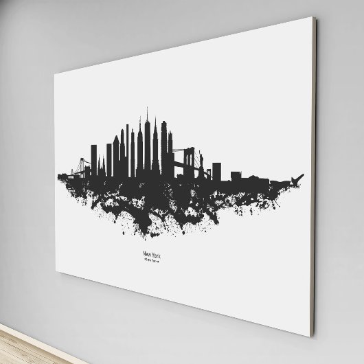 New York Skyline Waterverf Black en White Canvas Afdruk