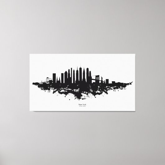 New York Skyline Waterverf Black en White Canvas Afdruk (Voorkant)