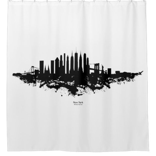 New York Skyline Waterverf Black en White Douchegordijn (Voorkant)