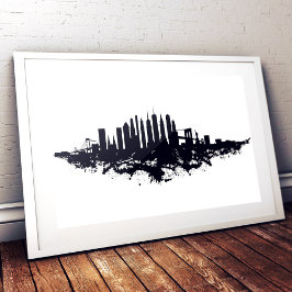 New York Skyline Waterverf Black en White Foto Afdruk