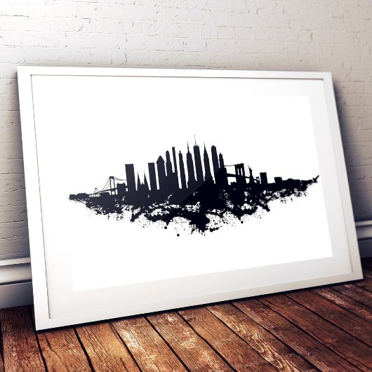 New York Skyline Waterverf Black en White Poster