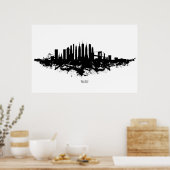 New York Skyline Waterverf Black en White Poster (Keuken)
