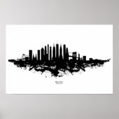 New York Skyline Waterverf Black en White Poster (Voorkant)