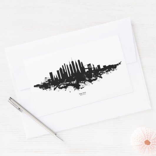 New York Skyline Waterverf Black en White Rechthoekige Sticker (Envelop)