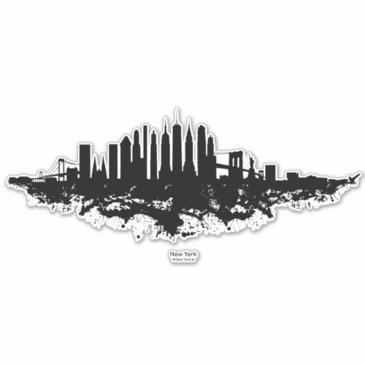 New York Skyline Waterverf Black en White Sticker (Voorkant)