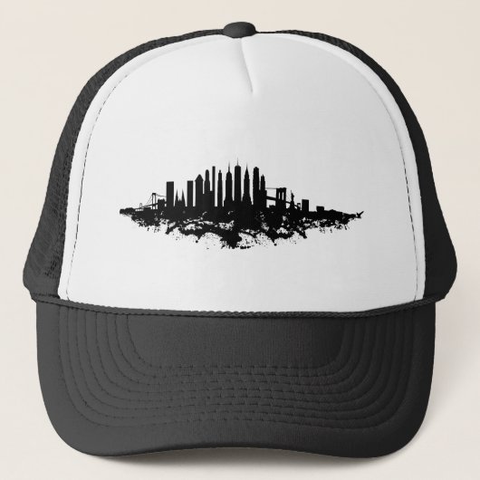 New York Skyline Waterverf Black en White Trucker Pet (Voorkant)