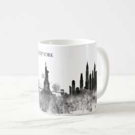 New York Skyline Waterverf Black Minimal Gift Koffiemok