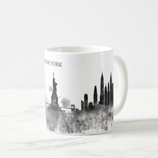 New York Skyline Waterverf Black Minimal Gift Koffiemok (Voorkant rechts)