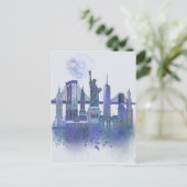 New York Skyline - Waterverf Blue Briefkaart (Staand voorkant)