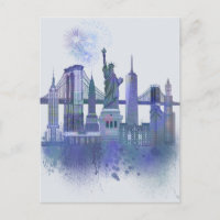 New York Skyline - Waterverf Blue