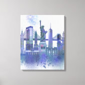 New York Skyline - Waterverf Blue Canvas Afdruk (Voorkant)