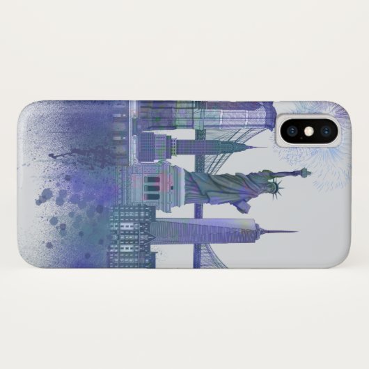 New York Skyline - Waterverf Blue Case-Mate iPhone Case (Achterkant (horizontaal))