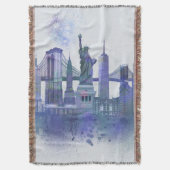New York Skyline - Waterverf Blue Deken (Voorkant Verticaal)