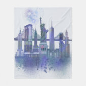 New York Skyline - Waterverf Blue Fleece Deken (Voorkant)