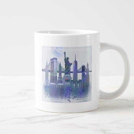New York Skyline - Waterverf Blue Grote Koffiekop (Rechts)
