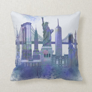 New York Skyline - Waterverf Blue Kussen